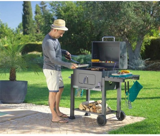 Norvia - Houtskool Barbecue - Houtskoolgrill - Met Deksel - Thermometer - Grilloppervlak 56 × 41,5 cm - Zijtafel - Aslade van Merkloos — afbeelding 5