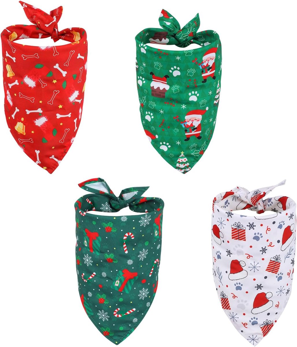 4x Kerst Bandana's Set voor Honden en Puppy's, Zachte Driehoekige Sjaal Kerstaccessoire
