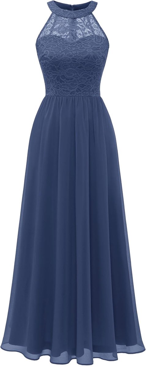 Lange Chiffon Avondjurk met Halterhals