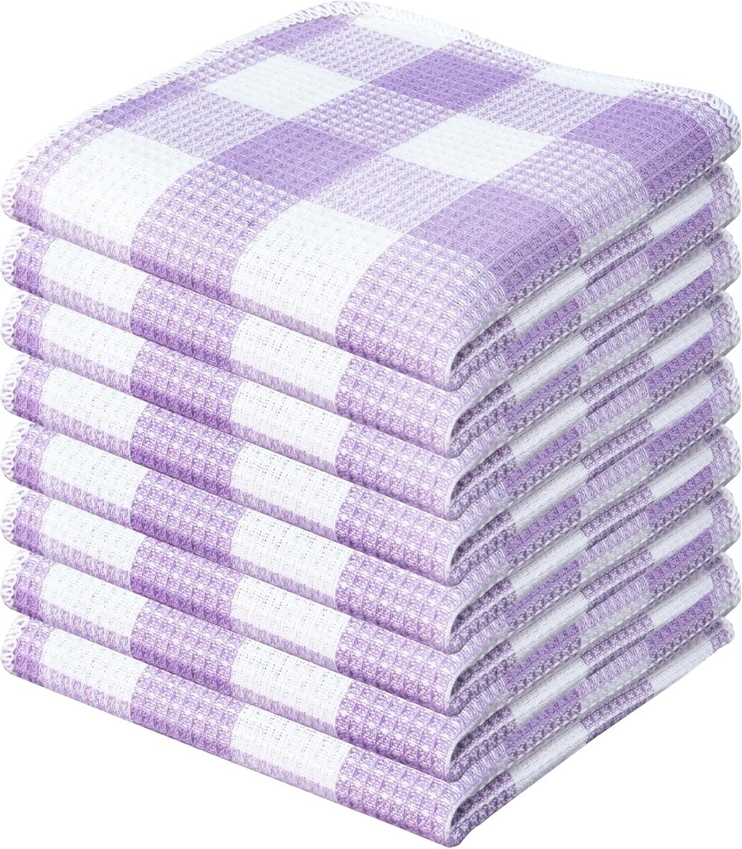 Set van 8 Katoenen Vaatdoeken, Wafel- & Buffelruit Dessin, Absorberend en Sneldrogend
