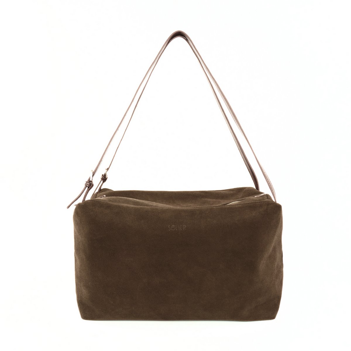 Solier Lora FL42 - Suède Schoudertas Dames - Ruime inhoud - Geschikt voor A4 - Kleur Cappuccino