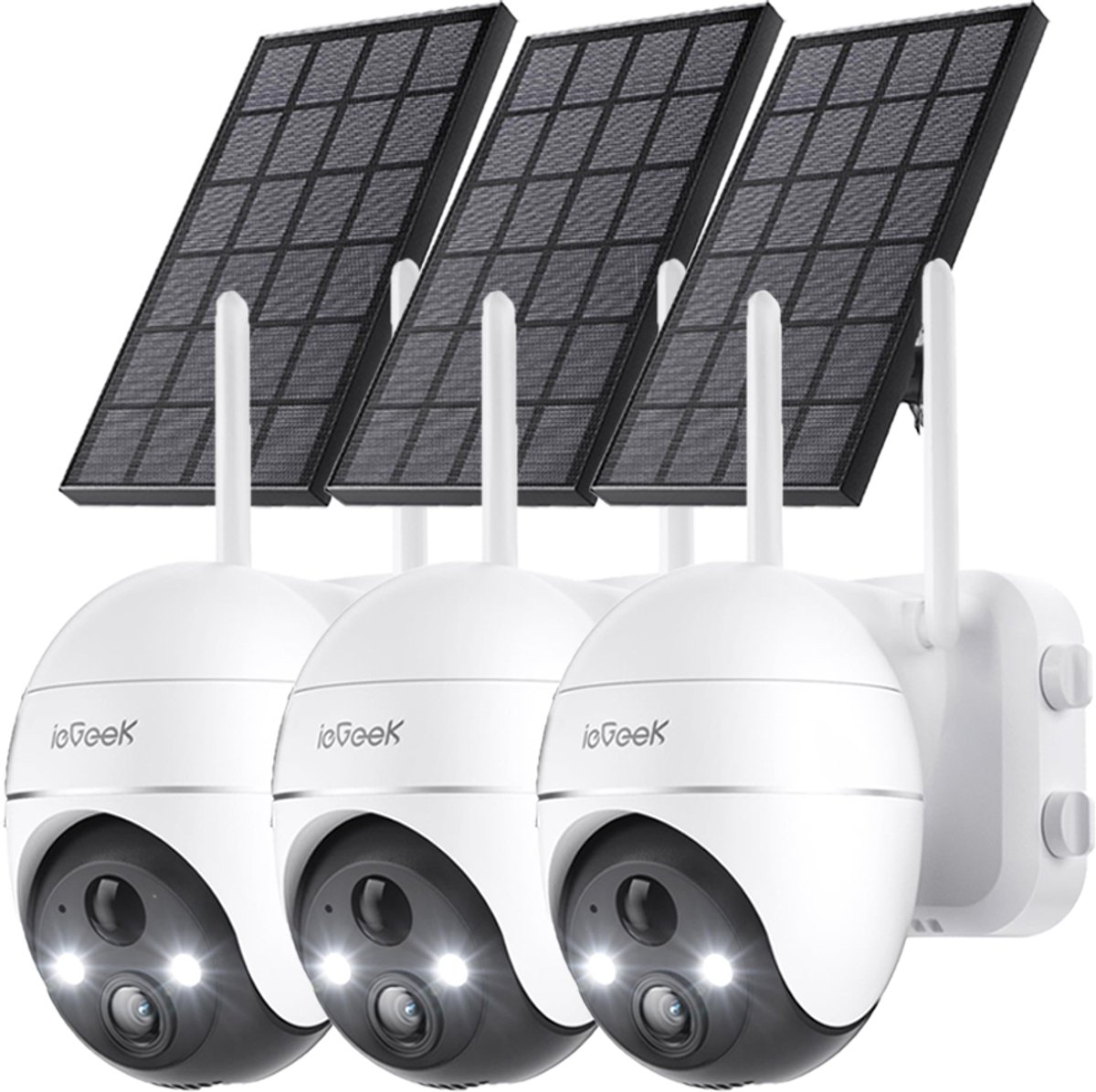 ieGeek 5MP Beveiligingscamera Braadloos Buiten - Zonne Energie Kamera - Draadloos Wifi - 360° PTZ - Werkt op Batterijen - Tschijnwerper en Sirene - Bewegingsdetectie - Kleuren-Nachtzicht - 2-Weg Audio - IP65 - Werkt met Alexa - 3 Stuks