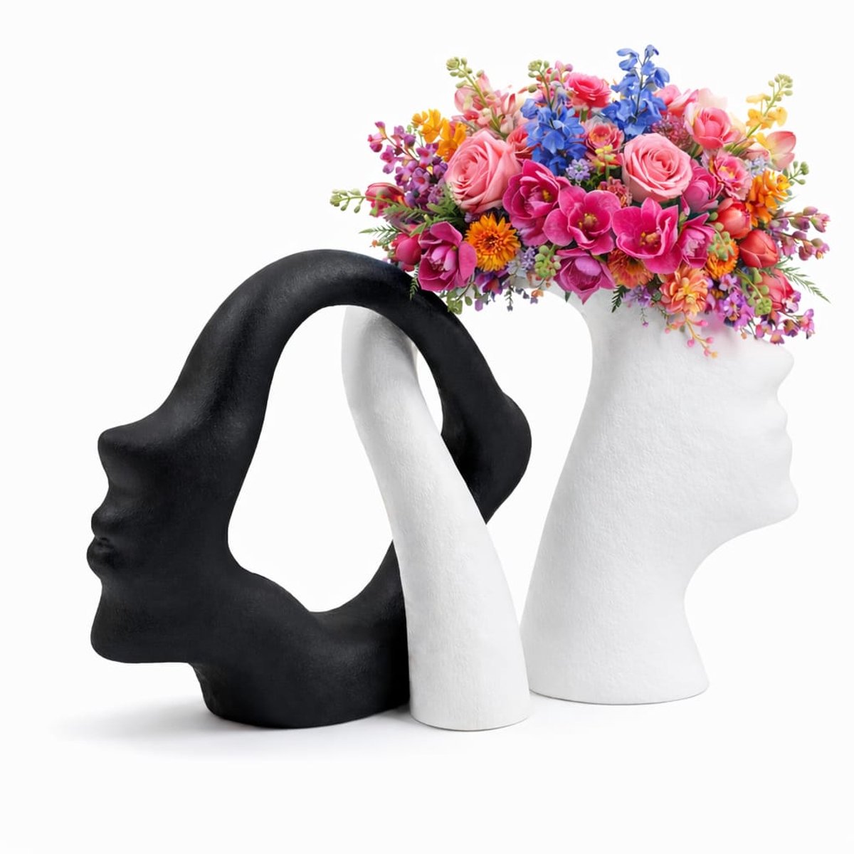 QORVANE Home - Abstracte gezichtssculpturen - set van 2 - Zwart/Wit