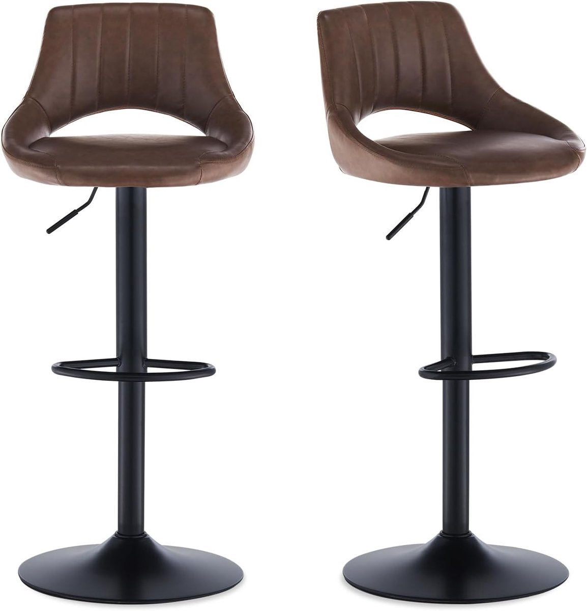 Set van 2 Verstelbare Barkrukken 360° Draaibaar Kunstleer Bruin - Ergonomisch