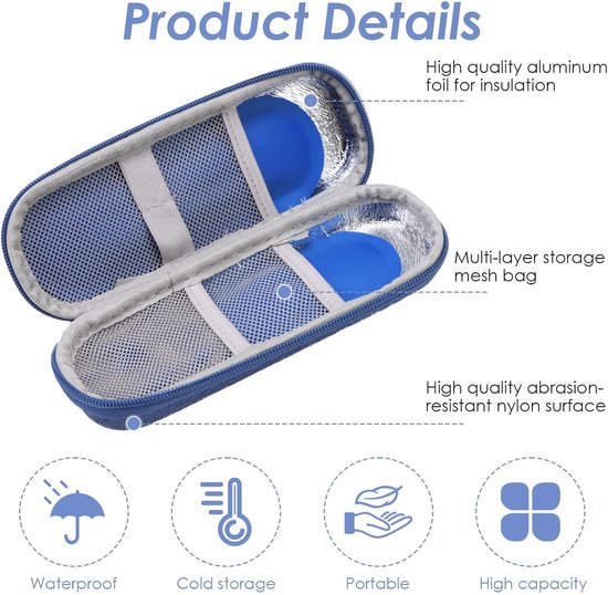 Insuline koeltas - Met 2 koelelementen - Insulinepennen koeltas - Diabetes tas medische etui - Koelbox - Koeltasje voor op reis - Isolerende Insuline Etui voor op Reis - Koeltas voor medicijnen - Waterdicht en temperatuurisolerend - Blauw van Merkloos — afbeelding 4