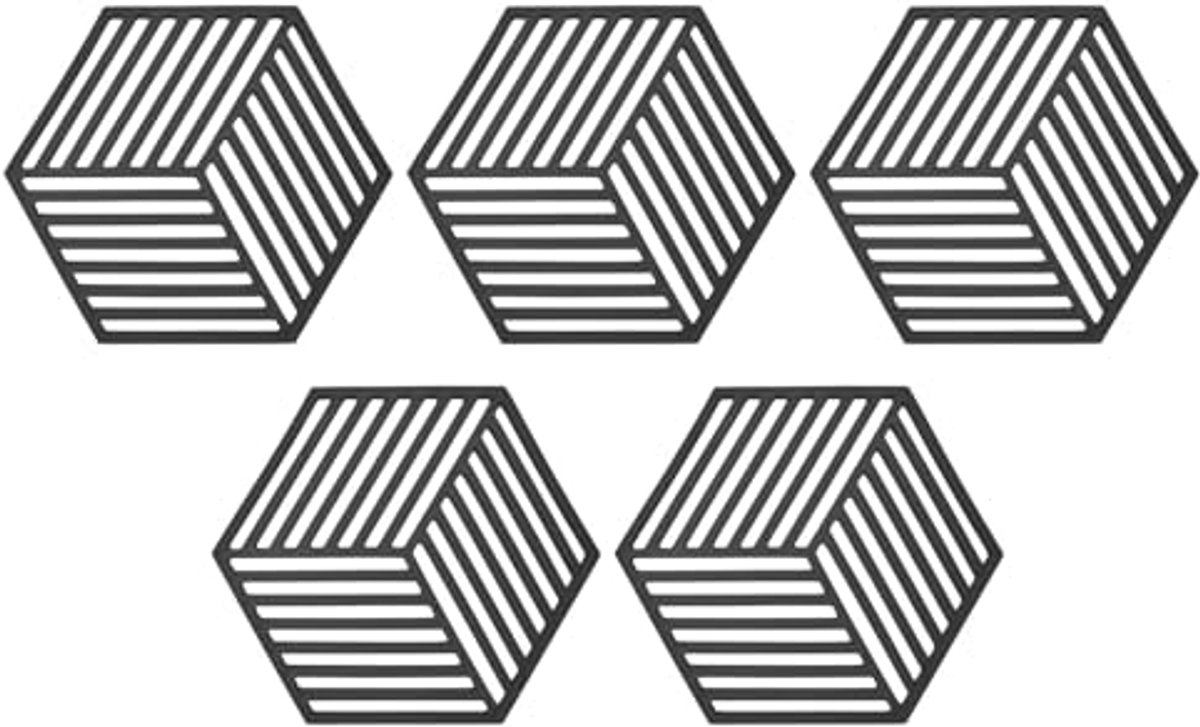 Set van 5 onderzetters – Siliconen pannenlappen & onderzetters, placemats & hittebestendige matten – Waterdicht, antislip, vaatwasserbestendig, duurzaam (Zwart)