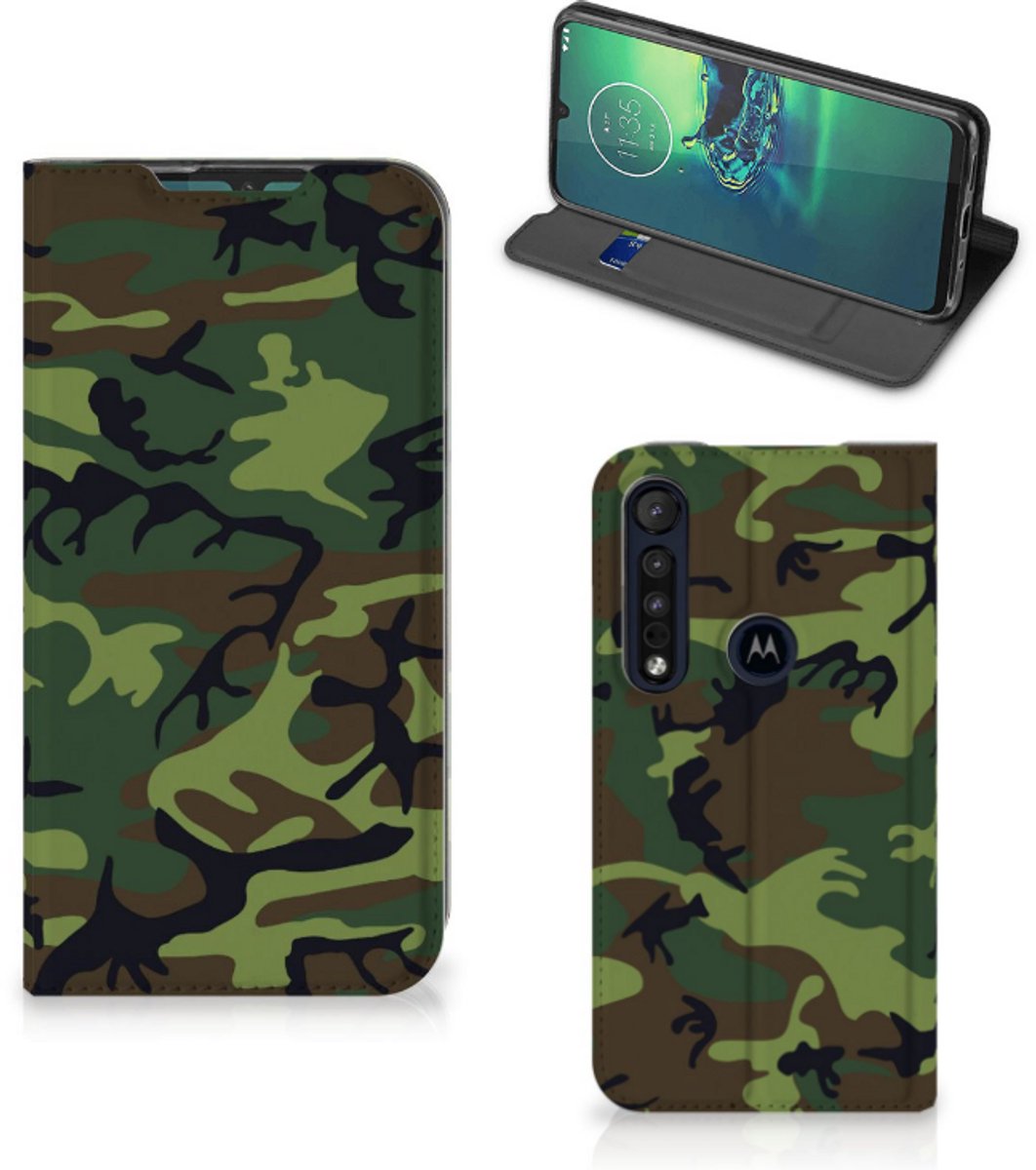 Motorola G8 Plus Hoesje met Magneet Army Dark