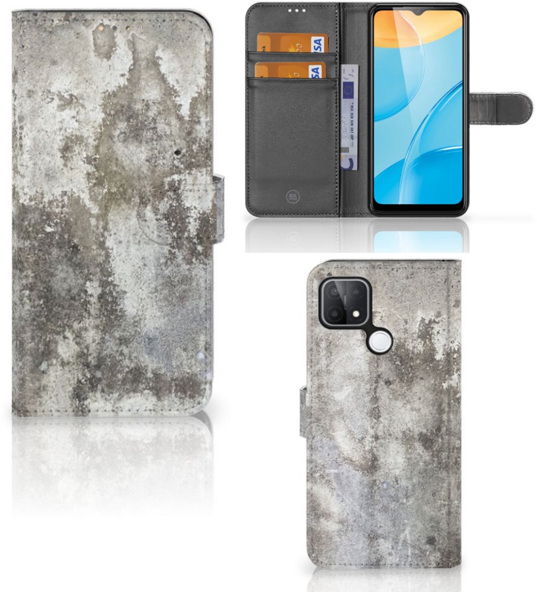 OPPO A15 Bookcase Beton Print