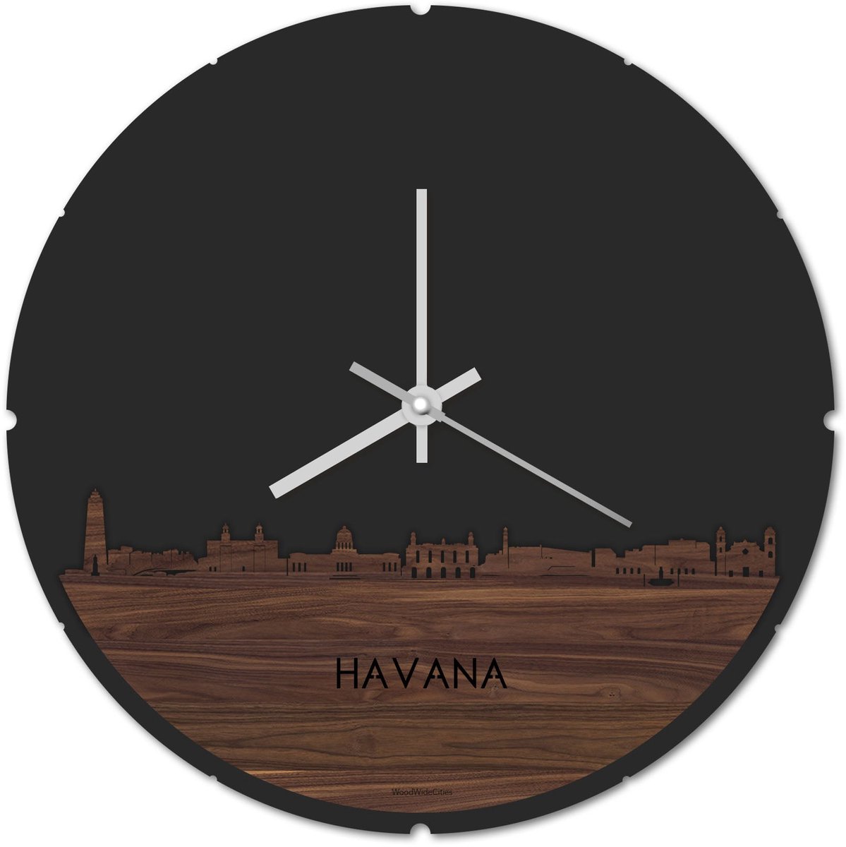 Skyline Klok Rond Havana Notenhout - Ø 44 cm - Stil uurwerk - Wanddecoratie - Meer steden beschikbaar - Woonkamer idee - Woondecoratie - City Art - Steden kunst - Cadeau voor hem - Cadeau voor haar - Jubileum - Trouwerij - Housewarming -