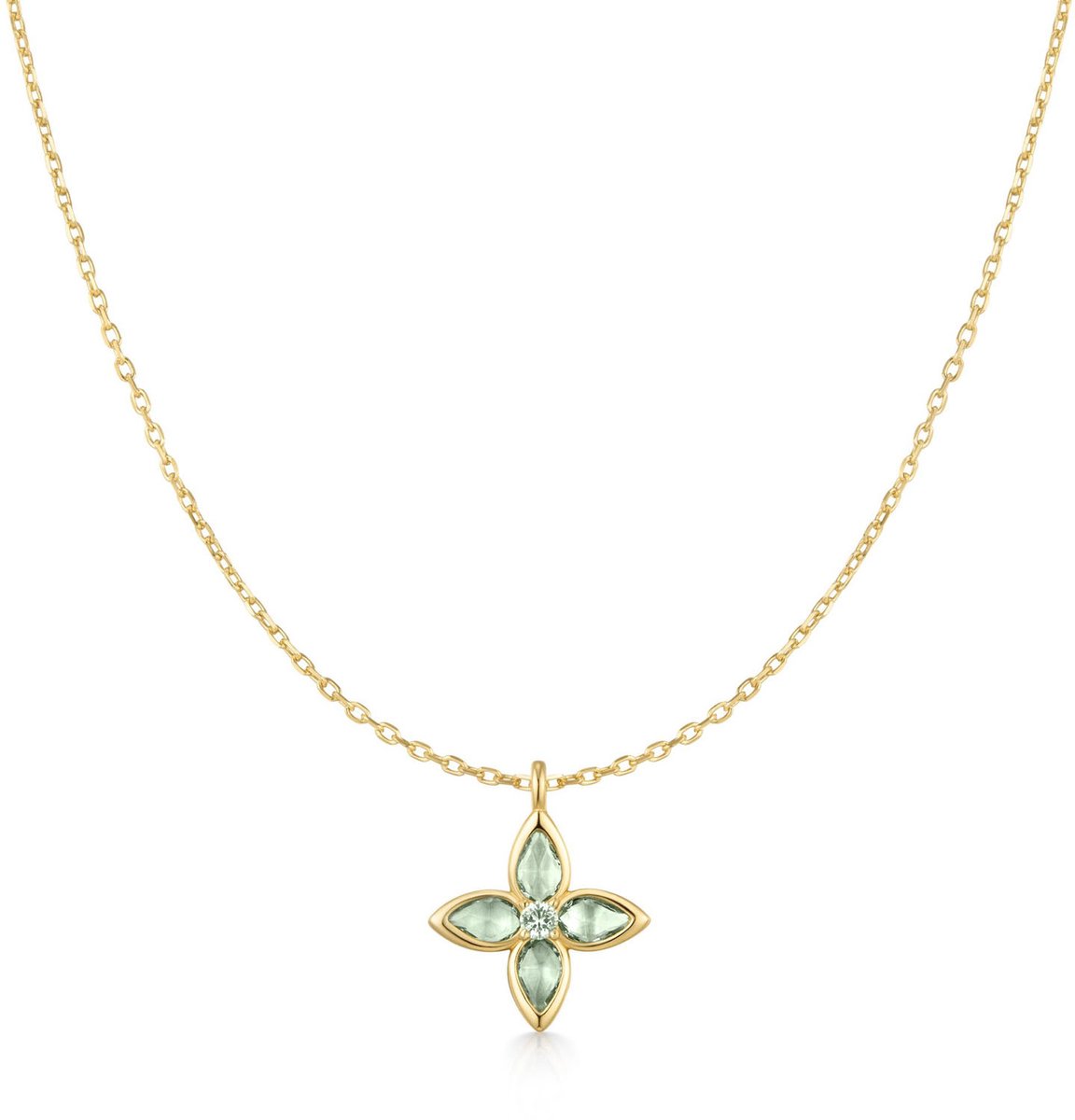 Gold Mint Green Clover Necklace S