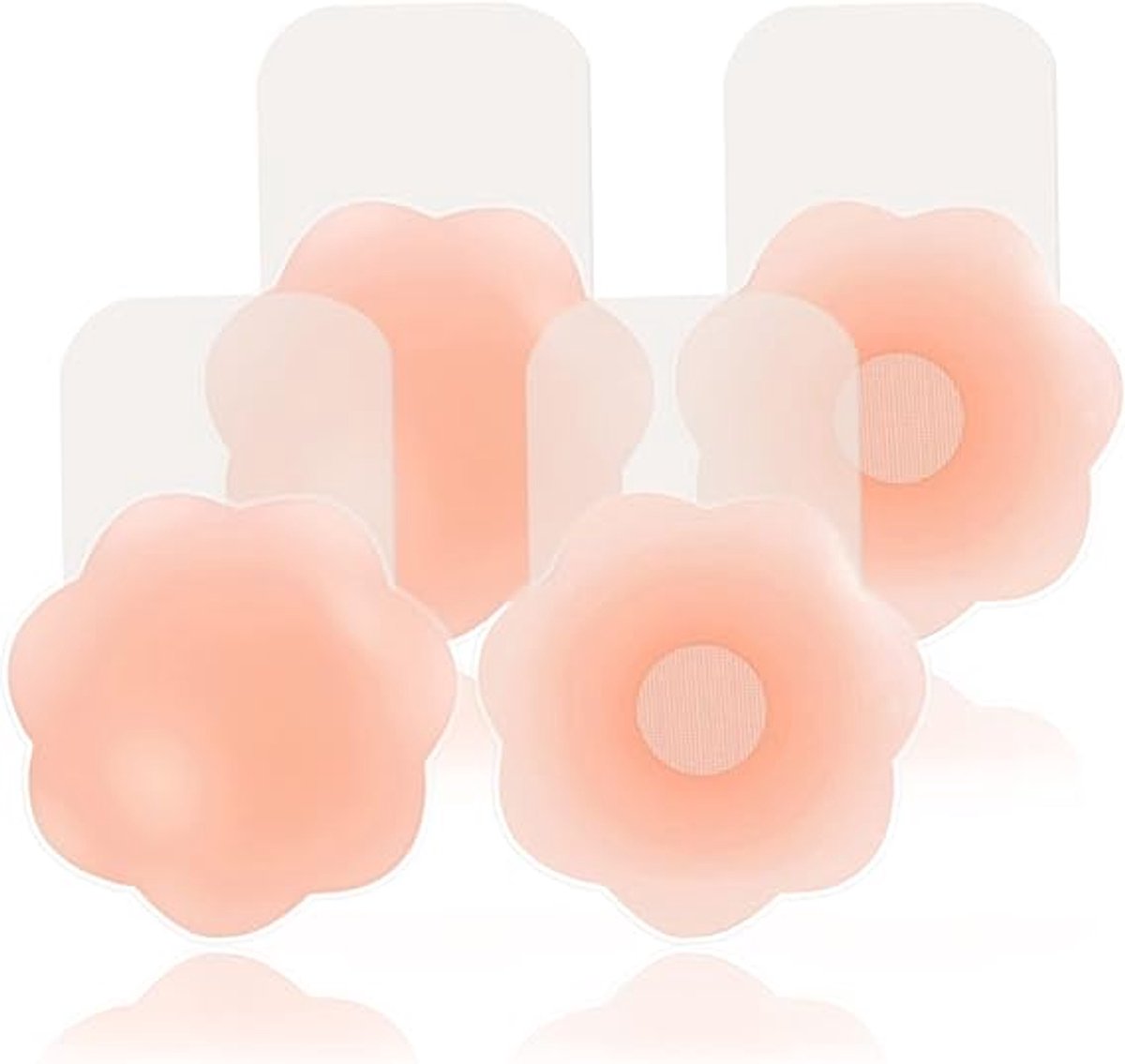 Daity 2 paar - Onzichtbare borstkussentjes met liftend effect - tepelcovers - transparante siliconen zelfklevende bh - bloemblaadjesvormige borstkussentjes (10 cm) roze-1