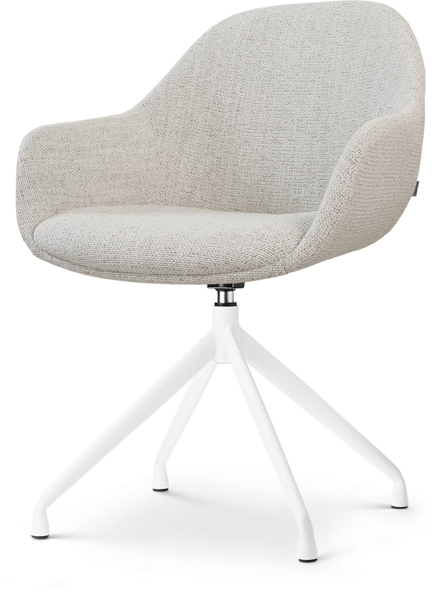 Nolon Nola-Mae Eetkamerstoel Draaibaar Beige Gemêleerd - met Armleuning - Stof - Wit Onder