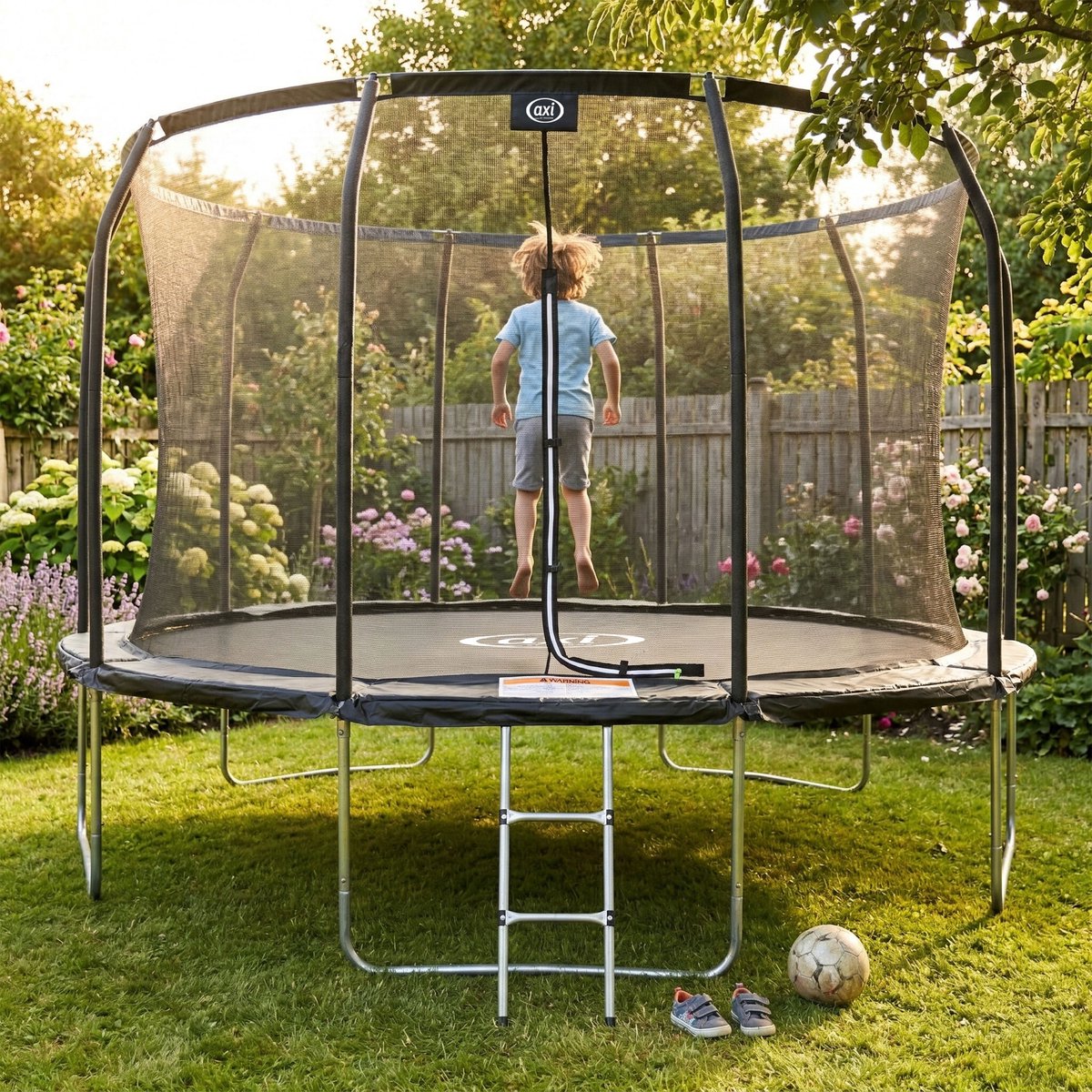 AXI Houston Trampoline - Ø 366 cm – Zwart – Met Ladder en Veiligheidsnet – Onground – Met Beschermrand – Buitenspeelgoed – Vanaf 6 jaar – foto 3