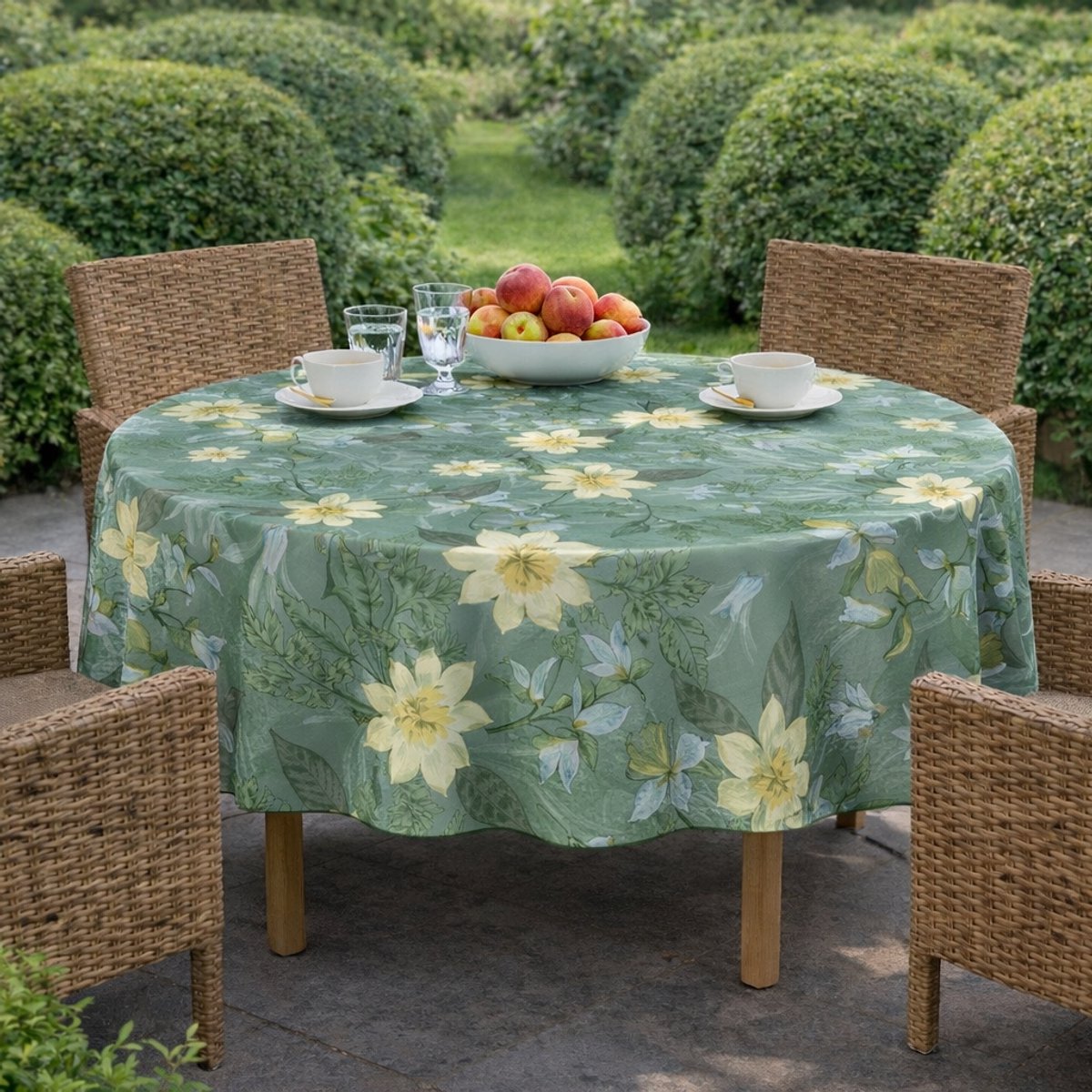 Unique Living Tafelzeil - Tropische Bloemen - 160CM Rond - Groen/Geel