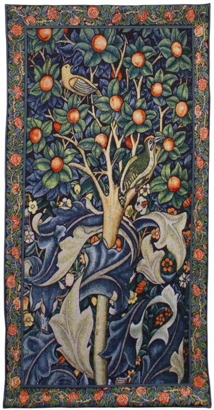 Wandkleed - Gobelinstof - Tapestry - Woodpecker in fruit tree - Specht in Fruitboom - William Morris - 139 x 69 cm