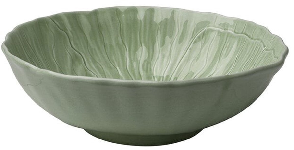 Faience Slaschaal Papaver 28 cm Mosgroen
