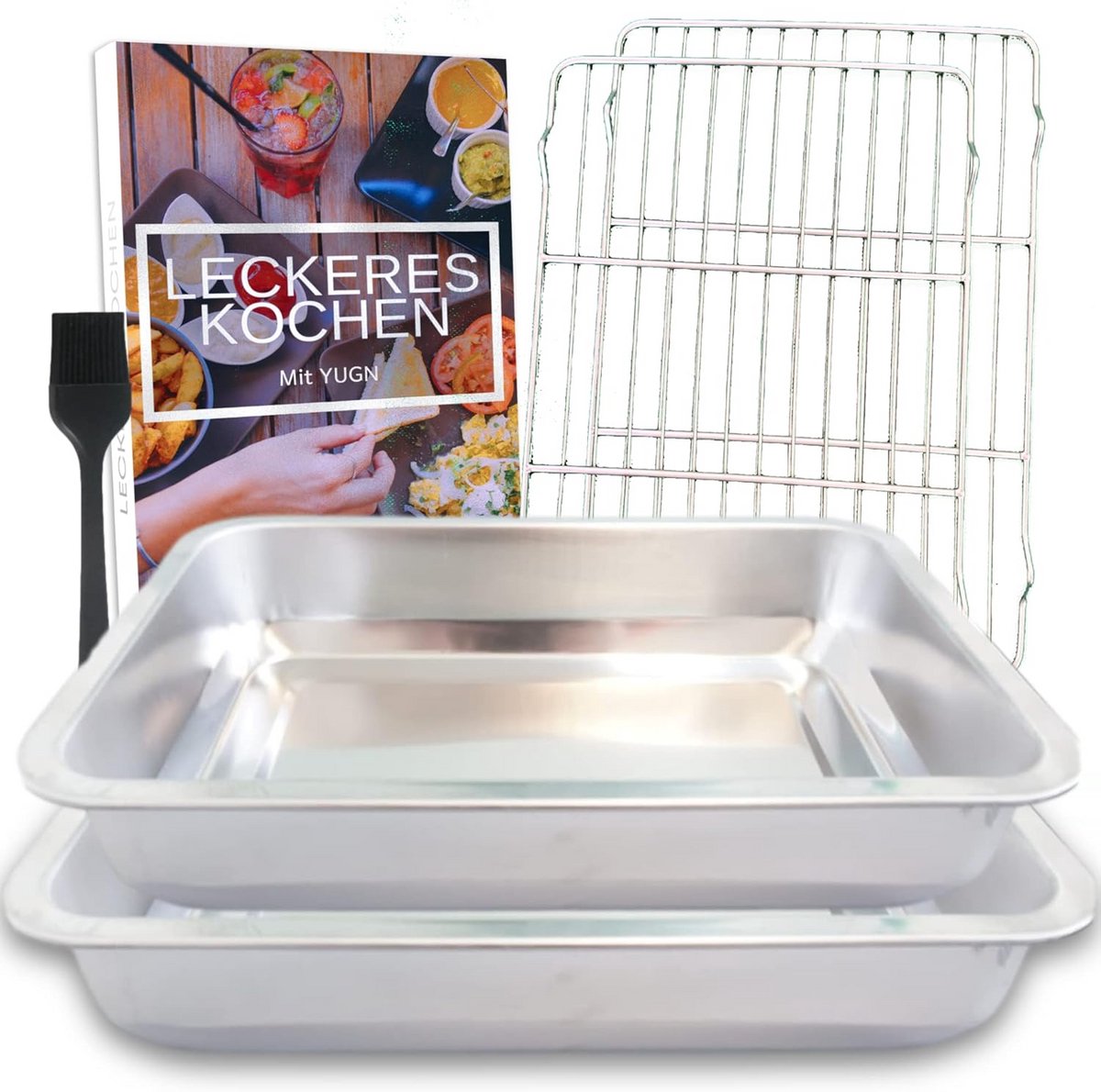 Roestvrije Stalen Braadplaat met Rooster Bakplaat voor Oven Gerechten 36x27x6CM
