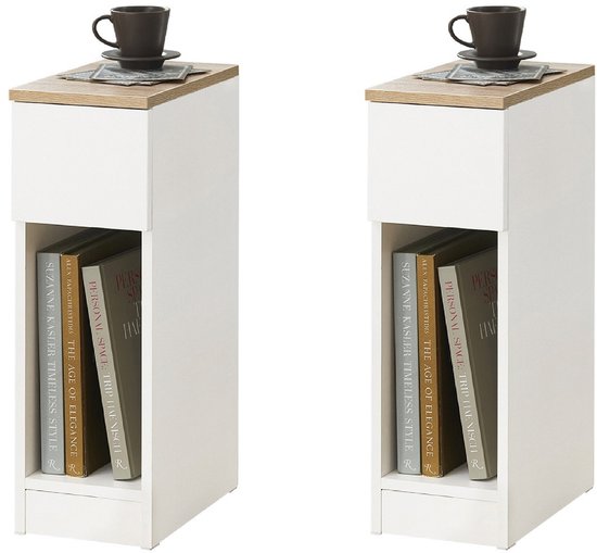 SoBuy Smalle Nachtkastjes Set van 2, Bedkastjes met Lade en Plank, Bijzettafels voor Slaapkamer en Woonkamer, Wit B20 × D35 × H60cm, FBT111-WNx2