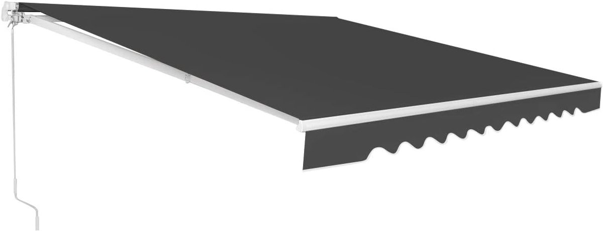 KOMFOTTEU 3,6x3m Luifel met scharnierarm, zonwering, luifel, balkonluifel, intrekbaar met handslinger, zonwering, anti-UV en waterdicht, van metaal en polyester, met instelbare hoek