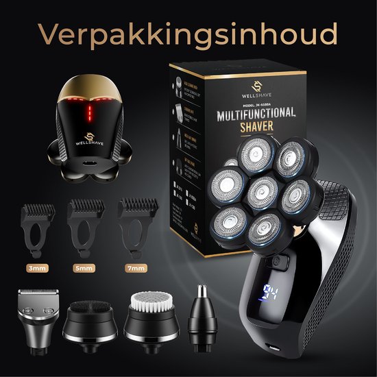 Wellshave 5 in 1 Scheerapparaat Mannen Deluxe - Gezicht en Hoofd Trimmer - Head Shaver - Elektrische Shaver