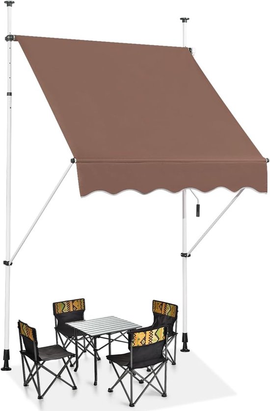 KOMFOTTEU Store banne à pince, 150 cm de large, store pour balcon, sans perçage, store avec manivelle, résistant aux UV, réglable en hauteur, résistant à l'eau, protection solaire pour balcon, terrasse et jardin
