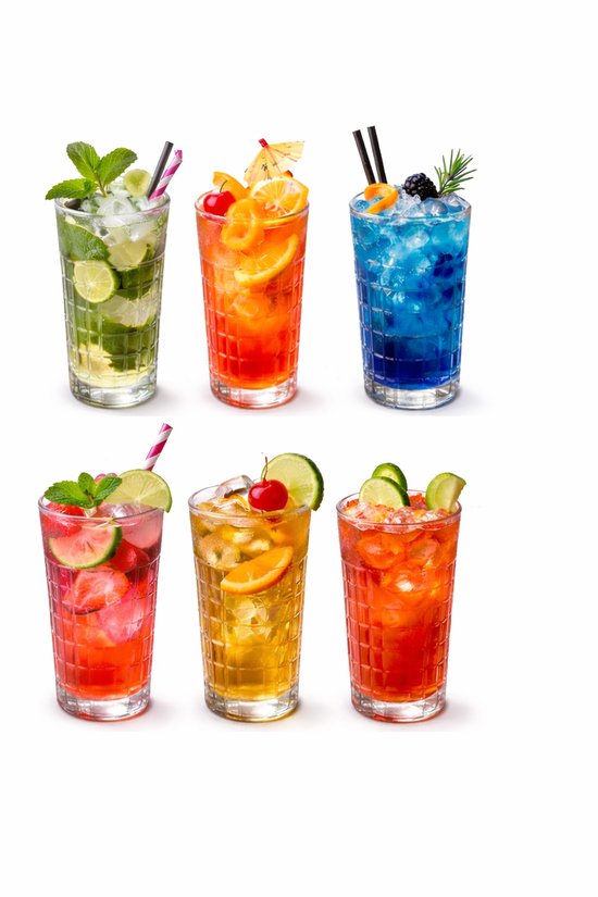 Verres "long drinks"- 473 ml - Verre trempé transparent - 6 pièces - Verres à eau - Qualité Premium - Verres
