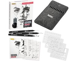 Joya Creative Fineliners Zwart Set - 10 Fineliners met Verschillende Diktes - Pen Case - Schetsboek - Brush Pen - Handlettering en Manga Tekenen