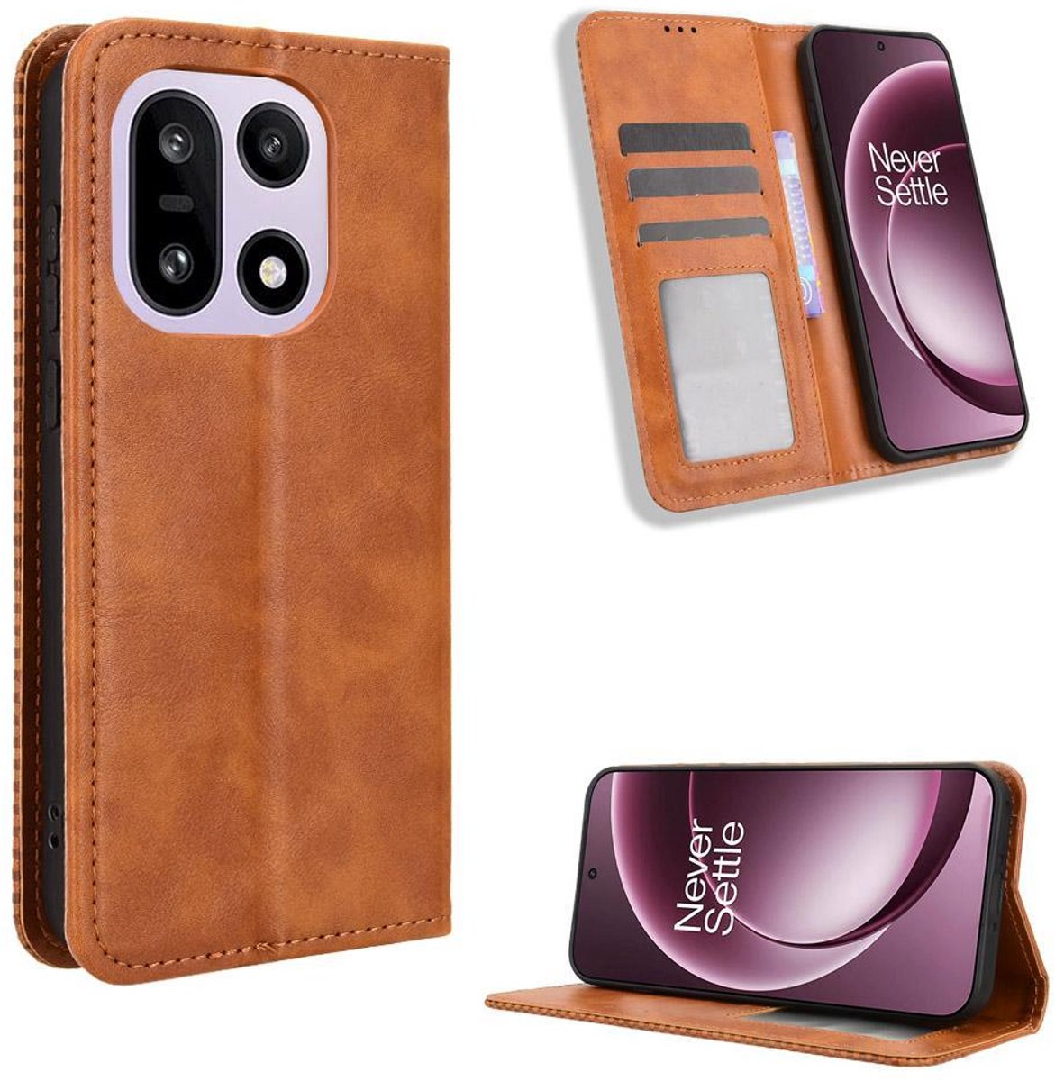 Mobigear Telefoonhoesje geschikt voor OnePlus 15 Hoesje | Mobigear Sensation Bookcase Portemonnee | Pasjeshouder voor 3 Pasjes | Telefoonhoesje voor Pinpas / OV Kaart / Rijbewijs - Bruin