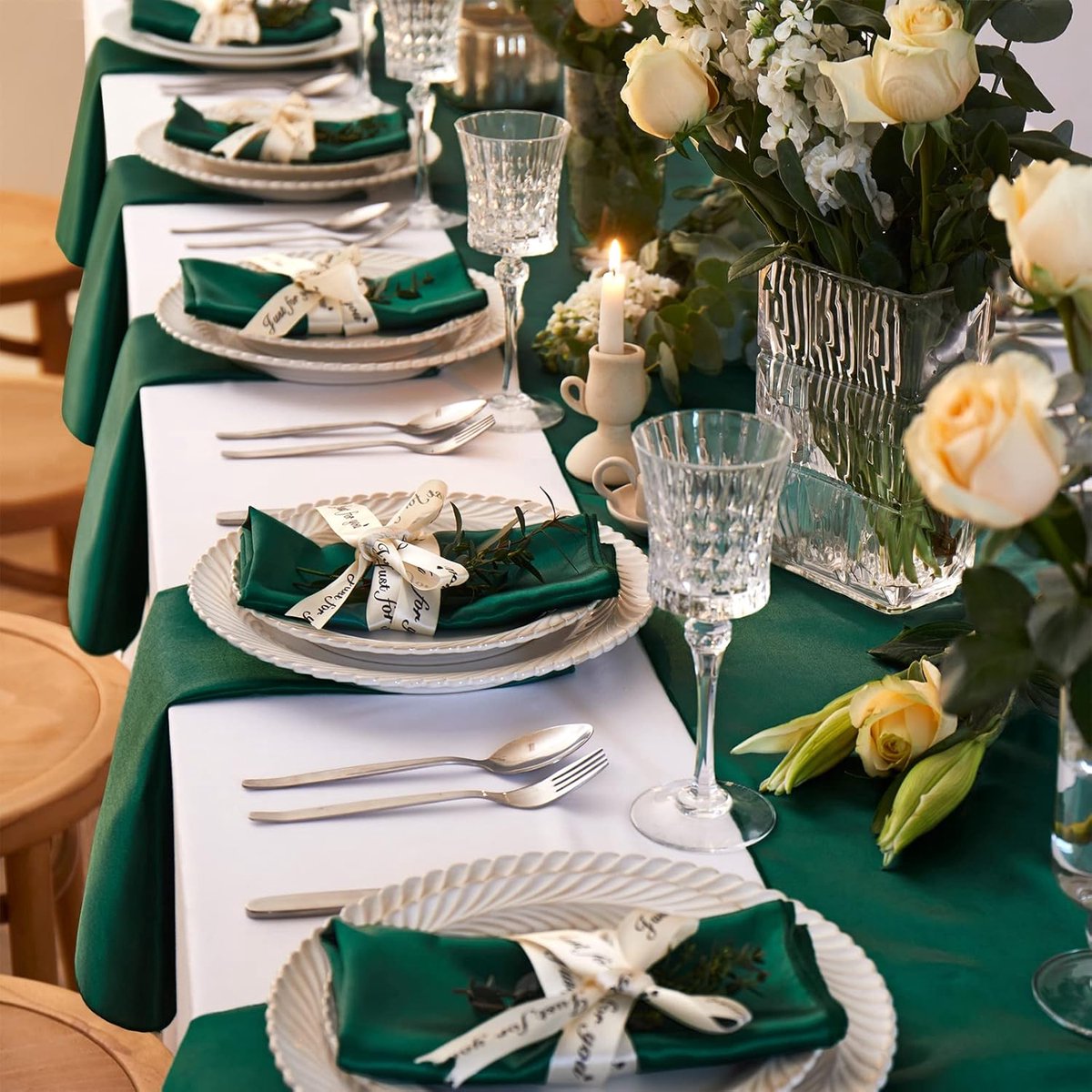 Satijnen tafelkleed en servetten set - 12 stuks, 40 x 40 cm, luxe voor feesten en diners