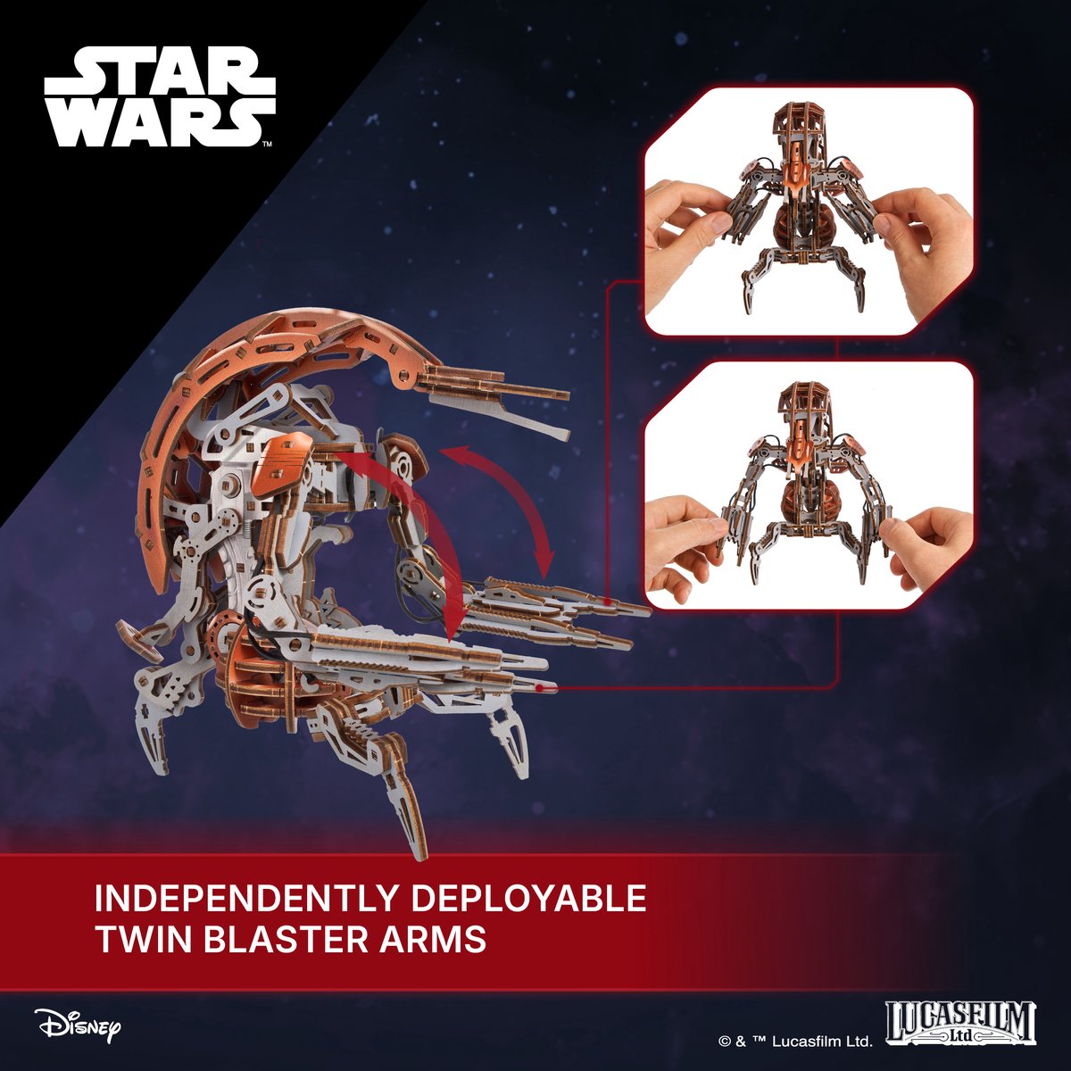 UGEARS 3D Modelbouw - Droideka™ - Star Wars - Mechanisch Bouwpakket Hout - Educatief Speelgoed — afbeelding 4