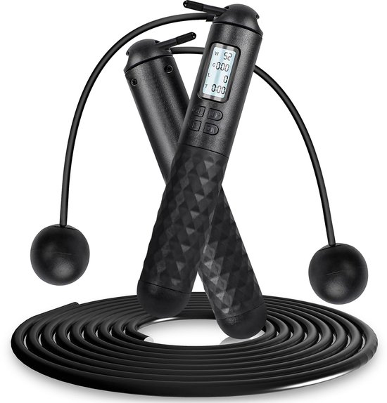Smath® Professioneel Sport Springtouw met Teller - Speedrope - Jump Rope - Verstelbaar - Volwassenen Kinderen - Fitness - Cross Fit - Boksen - Zachte Handvaten - Zwart