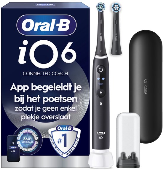 Oral-B iO 6N Black Elektrische Tandenborstel Zwart - 2 Opzetborstels - 1 Reisetui