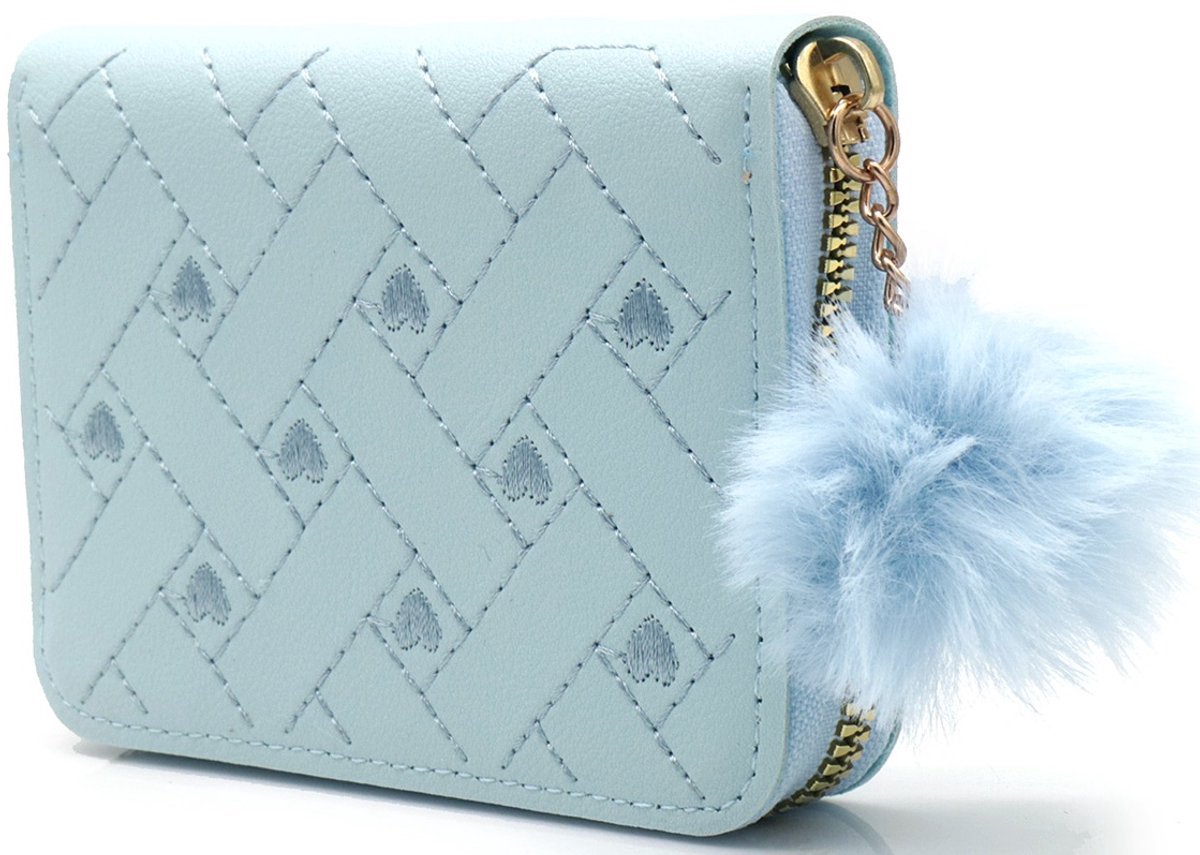 She Life Style - Blauwe portemonnee met hartjes en pompom