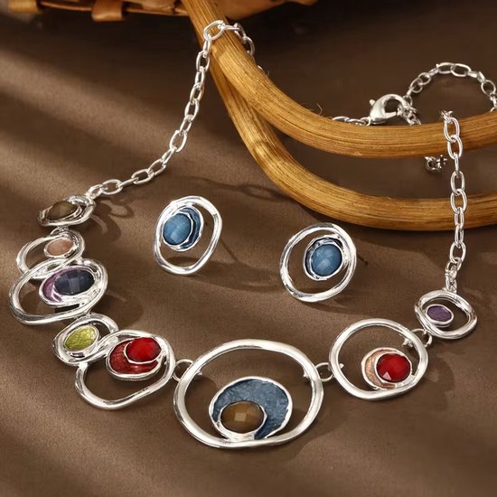 Ensemble de bijoux pour femmes My Sweet Romance® – 2 pièces – Collier avec boucles d'oreilles – Allure vintage – Alliage de zinc – Collier de 42 cm