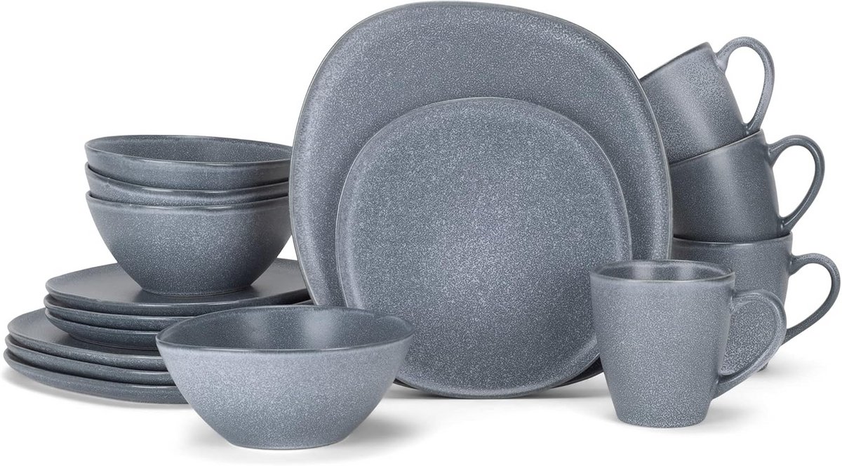 Modern Chic Glad Keramisch Aardewerk Servies 16 Stuk Set - Service voor 4 Personen