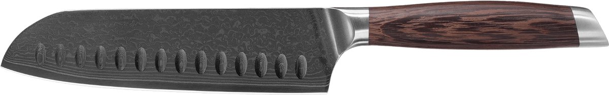 Herman den Blijker - Damascus santokumes 18 cm - Ergonomisch handvat van wengehout - Geschikt voor links- en rechtshandig gebruik - VG10 kern - Handgemaakt keukenmes