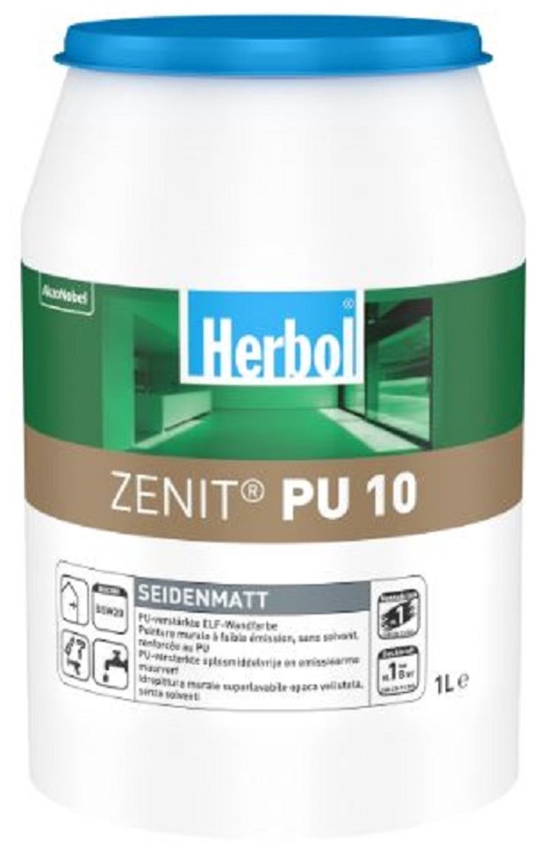 Herbol Zenit PU 10 - Goed dekkende zijdematte watergedragen muurverf - 1 L - RAL 9016 Verkeerswit