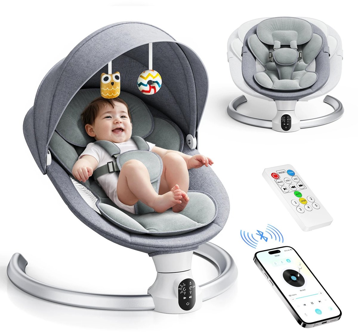 HHHK - Elektrische Wipstoel - Babyschommel - Wipstoel - Elektrische Babyschommel - Babyswing - Elektrische Wipstoel Baby - Baby
