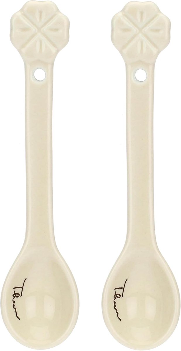 Set van 2 porseleinen lepels met klaverblad