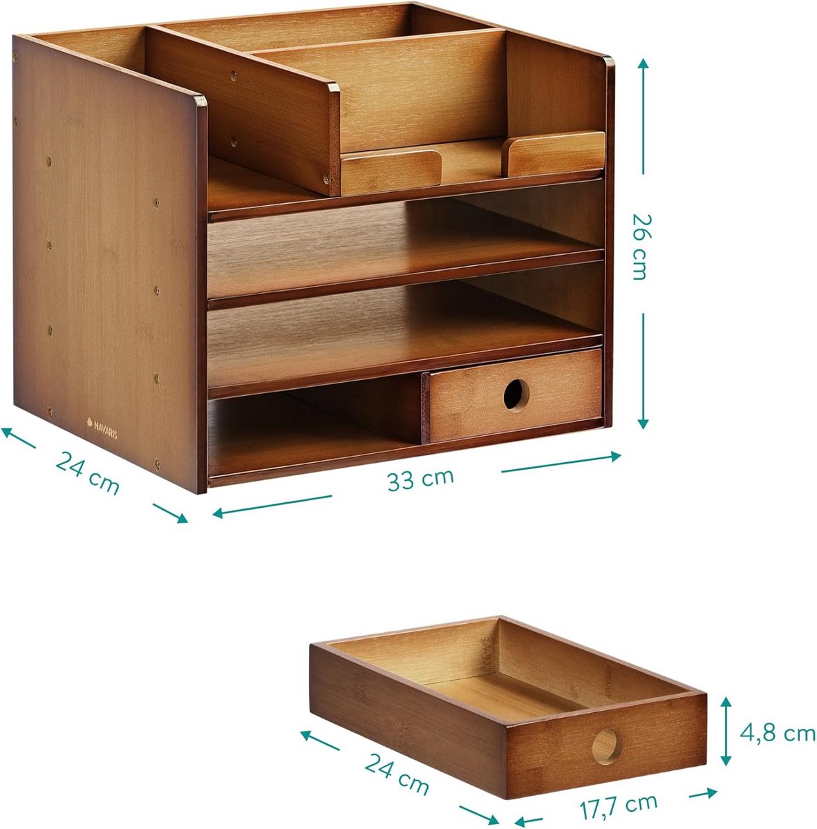 Bamboe Houten Bureau Organizer - Bureau Kast 33 x 24 x 26 cm - Voor Kantoorbenodigdheden en Brieven - Donkerbruin — cadeau in Wonen & Interieur - foto 6