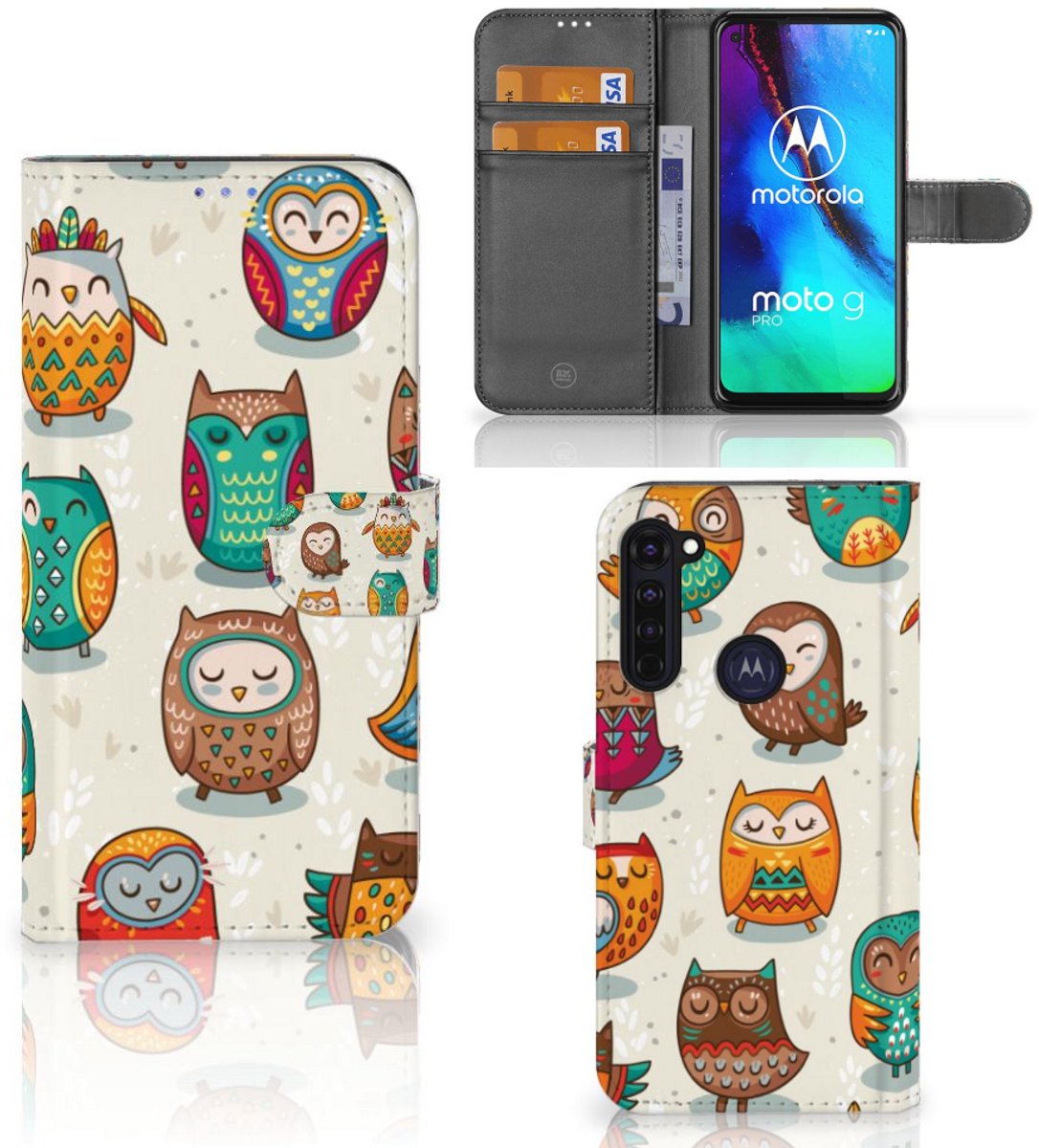 Motorola Moto G Pro Telefoonhoesje met Pasjes Vrolijke Uilen