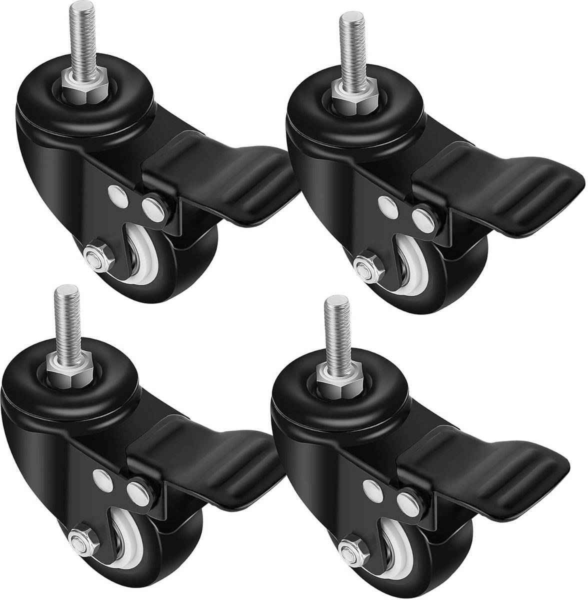 Zwenkwielen transportwielen zware wielen met rem draagvermogen 150 kg 50 mm zwart schroeven 4 stuks