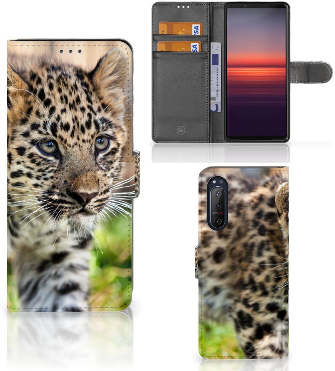 Sony Xperia 5II Telefoonhoesje met Pasjes Baby Luipaard