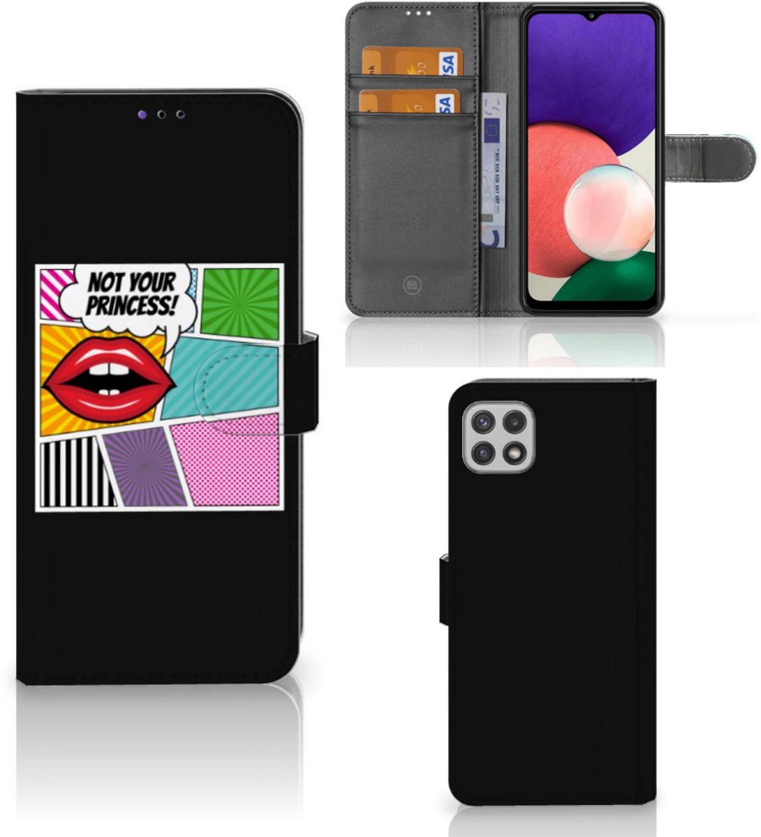 Book Case voor Samsung Galaxy A22 5G Wallet Case met Pasjes Popart Princess