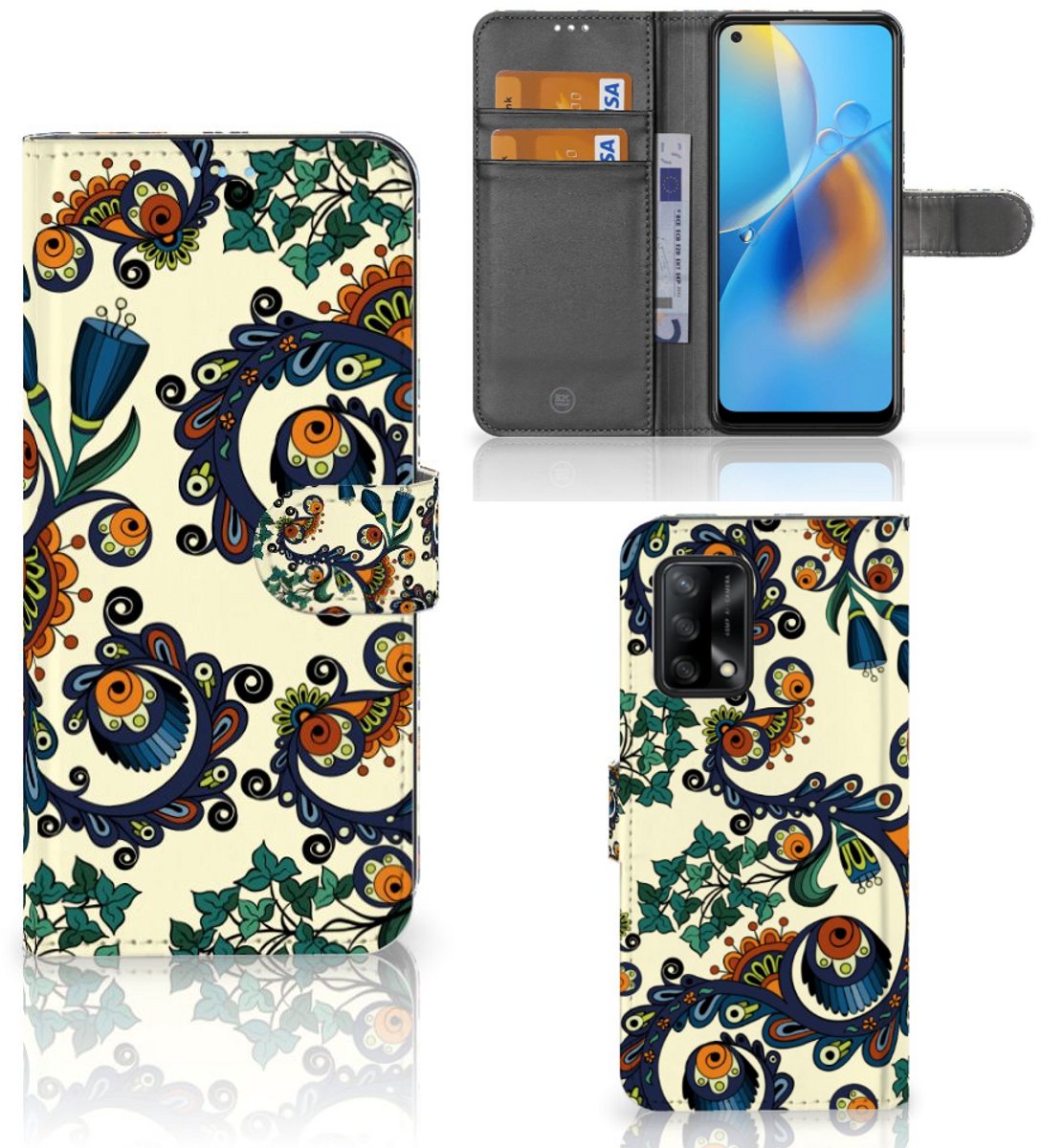 Wallet Case OPPO A74 4G Barok Flower