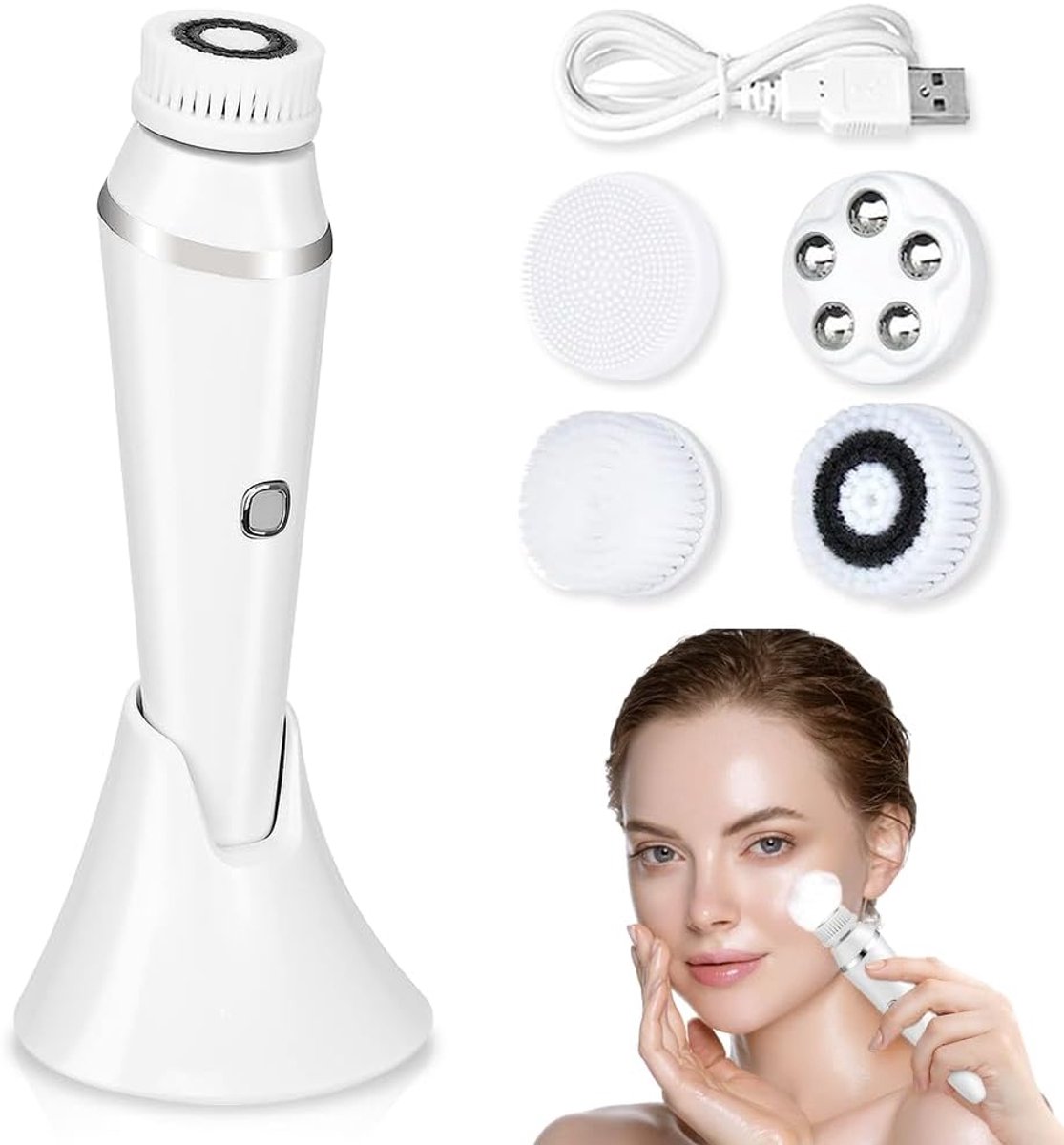 Elektrische Gezichtsreinigingsborstel - 4 in 1 Waterdichte Gezichtsborstel Set voor Dieptereiniging en Massage