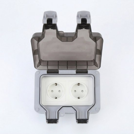 IP66 dubbel stopcontact voor buiten met USB-aansluitingen, buitenstopcontact met USB-stopcontact, waterdicht, waterdicht, wandcontactdoos, opbouw, geaard contact