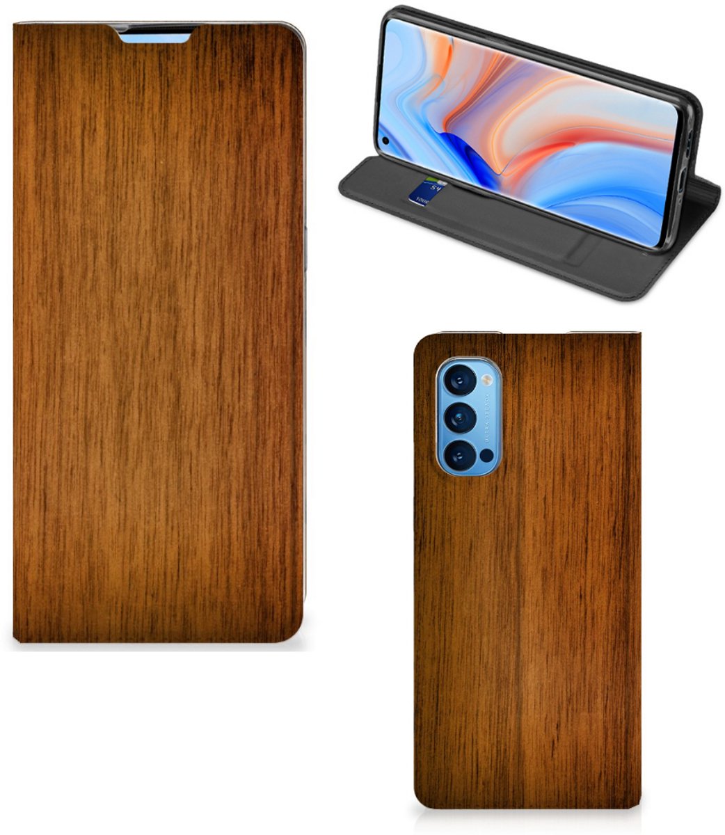Book Case voor OPPO Reno4 Pro 5G Book Wallet Case Donker Hout