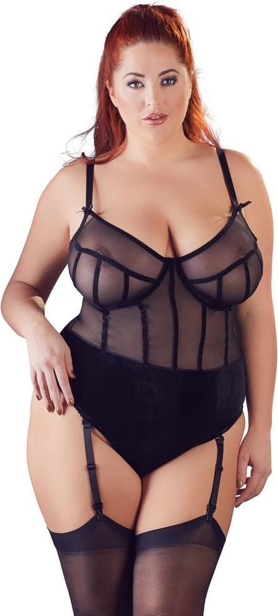 Plus Size Transparante Jarretel Body met Bandjes