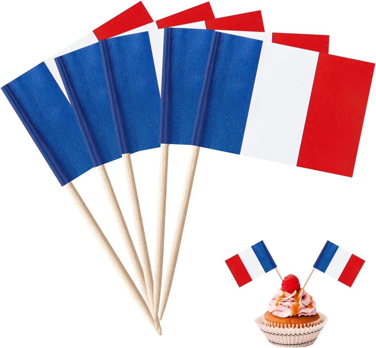 Franse Vlag Tandenstokers - Houten Decoratie voor Feesten - 100 Stuks